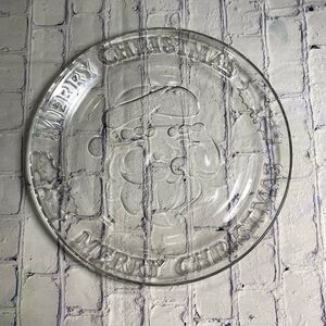 Merry Christmas Santa Claus Face Glass 12” Platter.